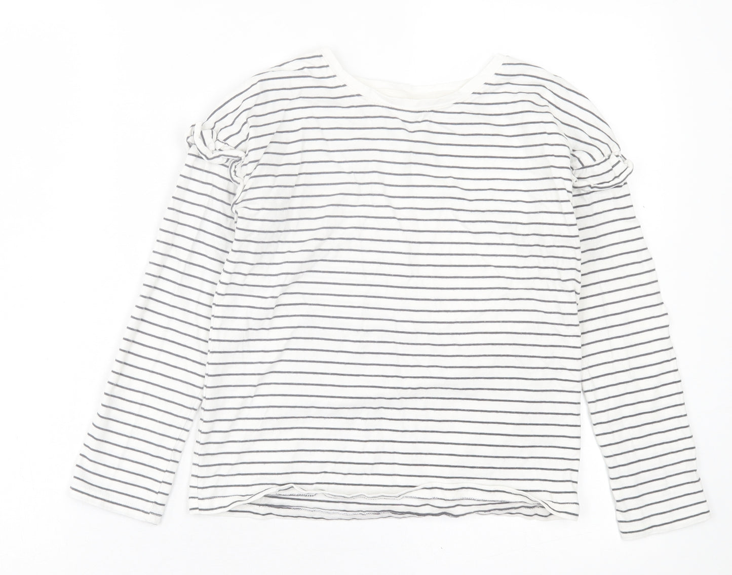 NEXT Girls White Striped Cotton Basic Casual Size 11 Years Crew Neck Pullover