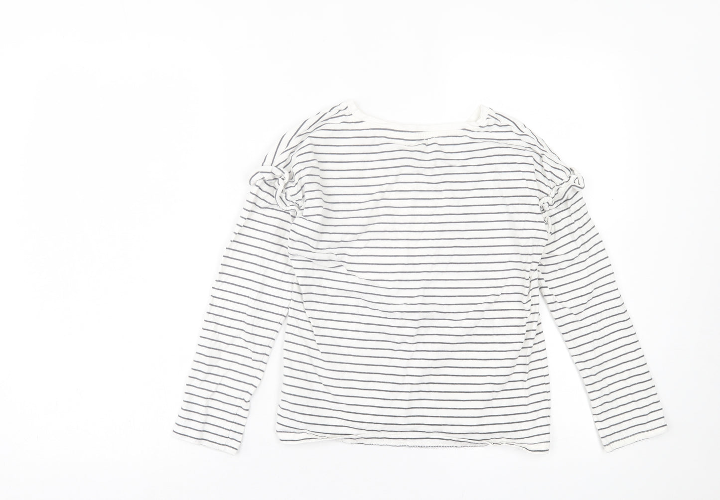 NEXT Girls White Striped Cotton Basic Casual Size 11 Years Crew Neck Pullover