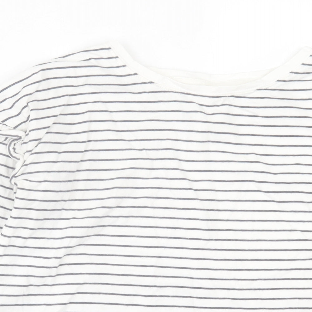 NEXT Girls White Striped Cotton Basic Casual Size 11 Years Crew Neck Pullover