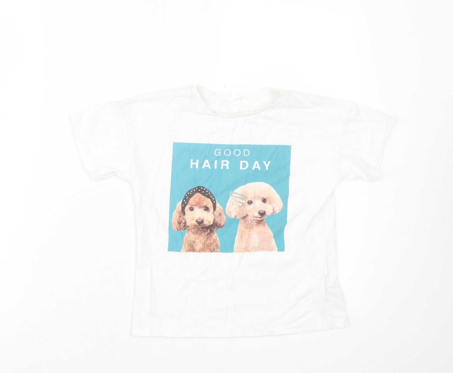 Marks and Spencer Girls White  Cotton Basic T-Shirt Size 8-9 Years Crew Neck Pullover