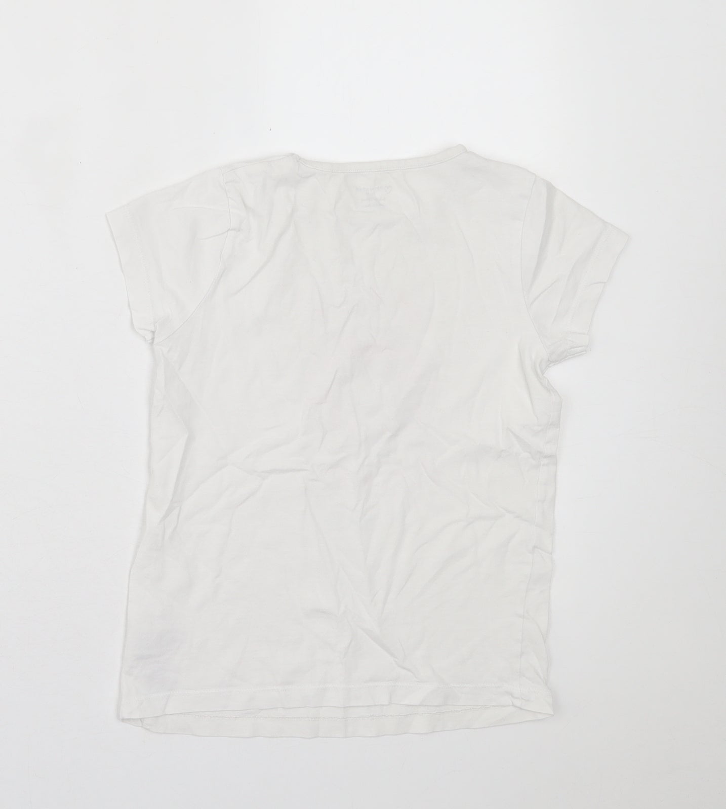 Primark Girls White  Cotton Basic T-Shirt Size 8-9 Years Crew Neck Pullover