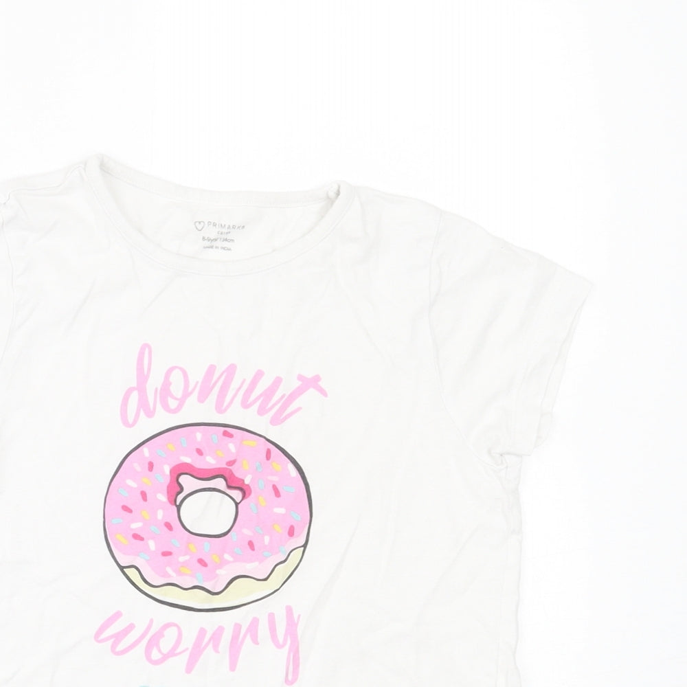 Primark Girls White  Cotton Basic T-Shirt Size 8-9 Years Crew Neck Pullover
