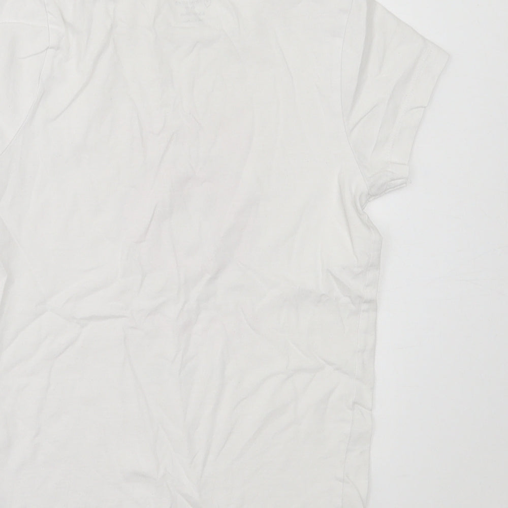 Primark Girls White  Cotton Basic T-Shirt Size 8-9 Years Crew Neck Pullover