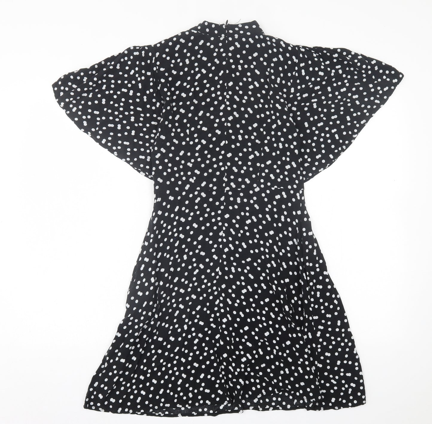 Zara Womens Black Polka Dot Viscose A-Line  Size XS  Crew Neck Zip