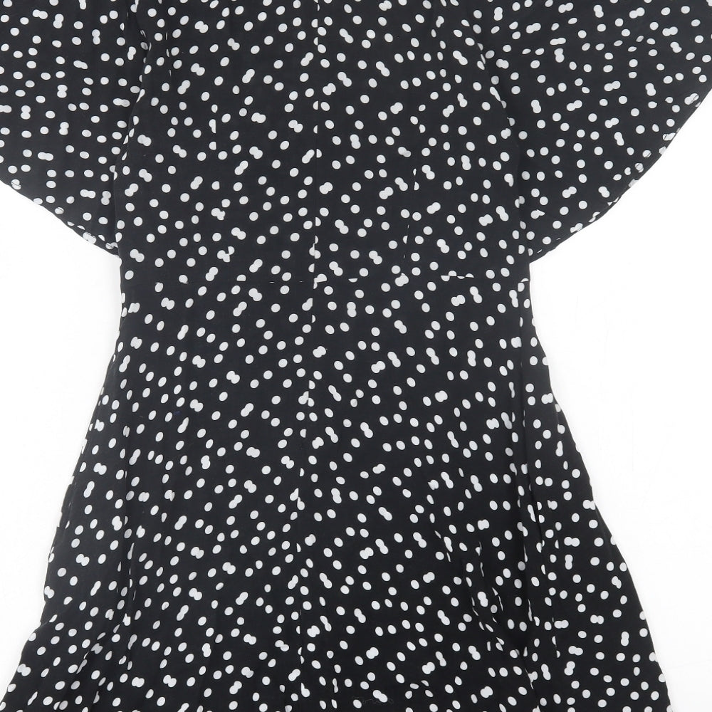 Zara Womens Black Polka Dot Viscose A-Line  Size XS  Crew Neck Zip