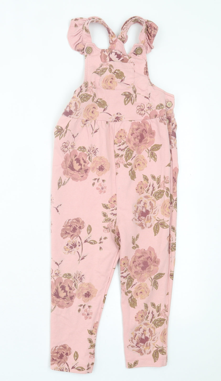 NEXT Girls Pink Floral Cotton Jumpsuit One-Piece Size 2-3 Years  Button