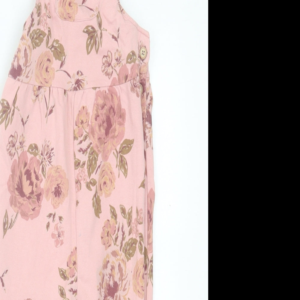 NEXT Girls Pink Floral Cotton Jumpsuit One-Piece Size 2-3 Years  Button