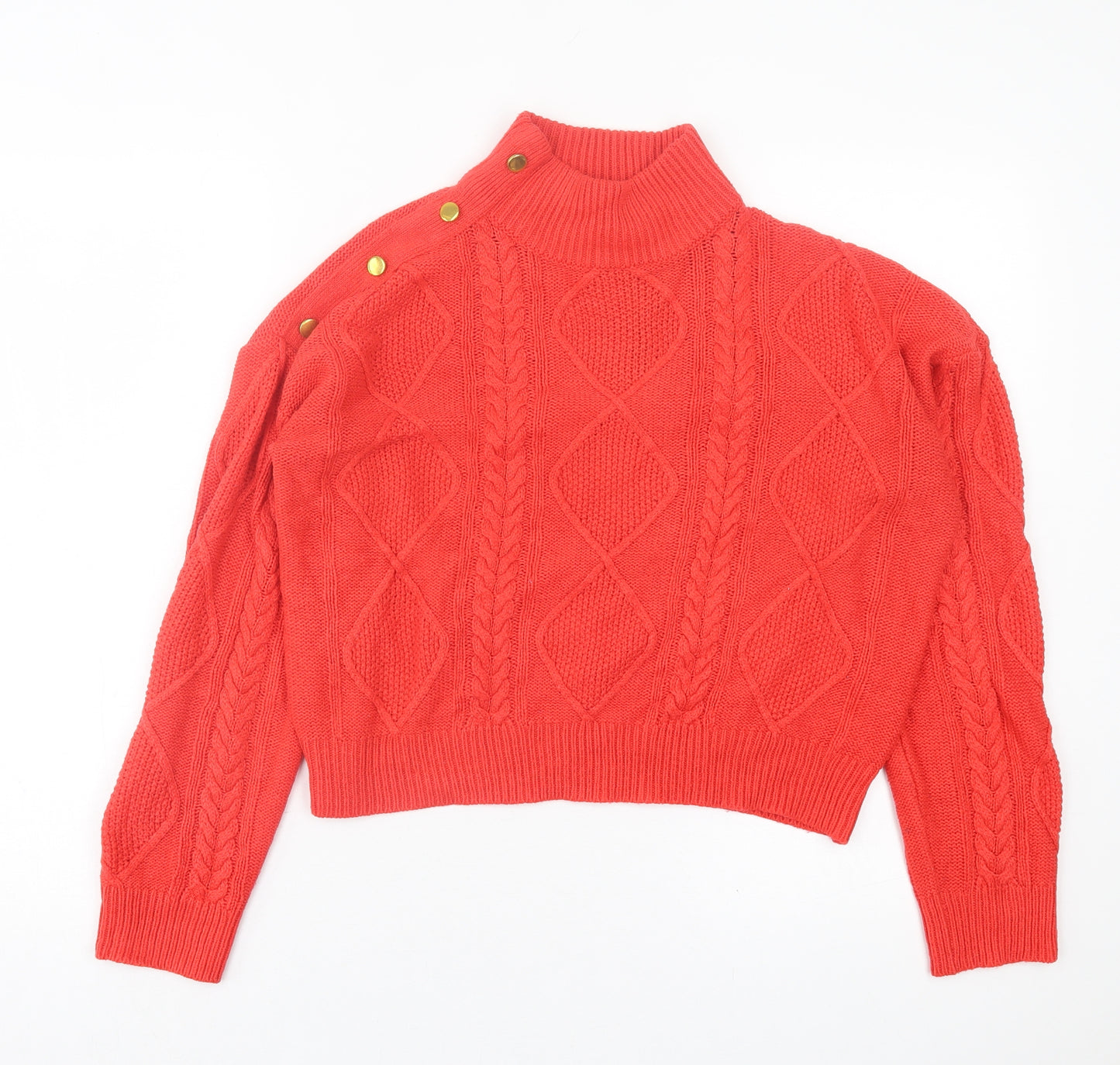 Brave Soul Womens Red High Neck  Acrylic Pullover Jumper Size M