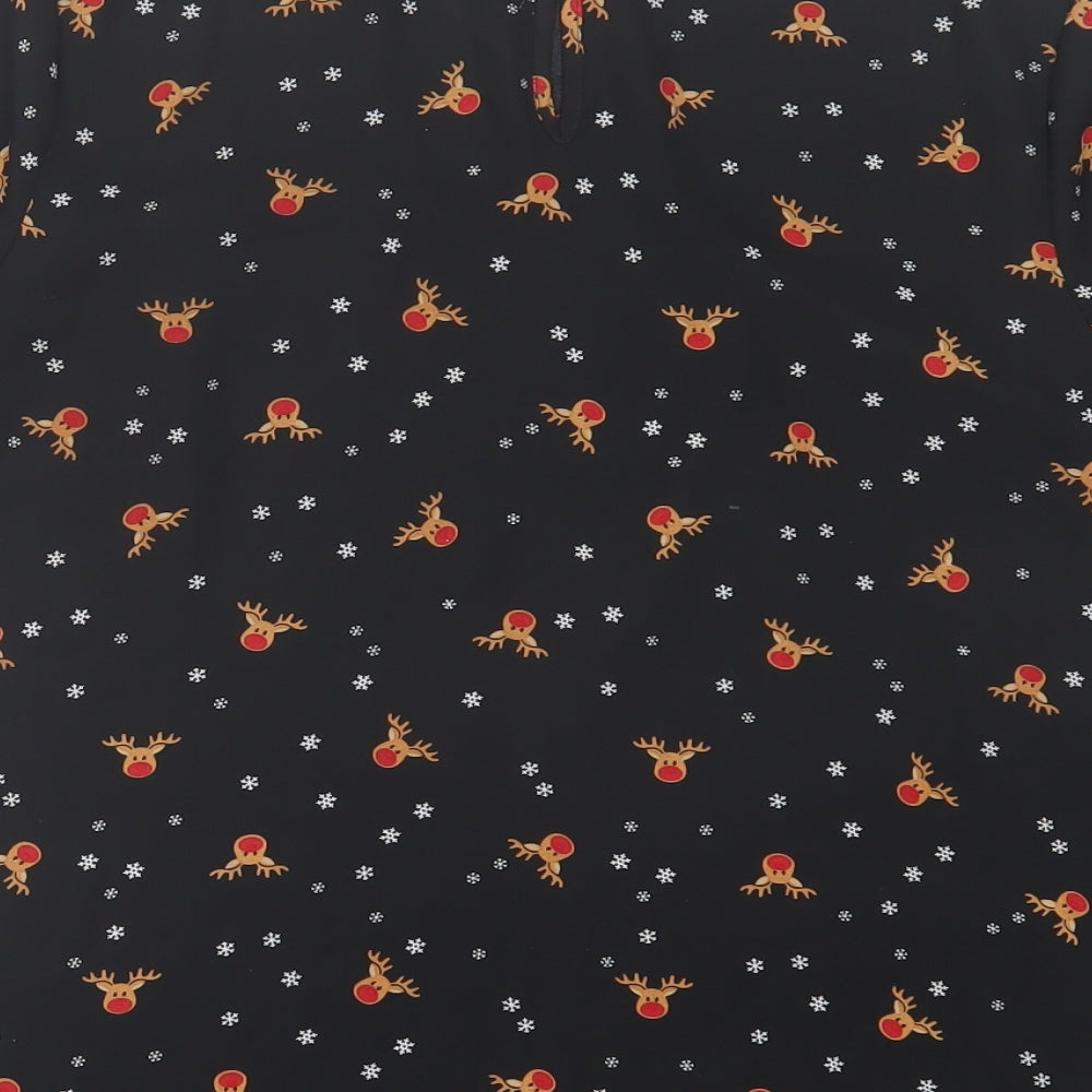 Papaya Womens Black Geometric Polyester Basic T-Shirt Size 10 Crew Neck - Christmas Print