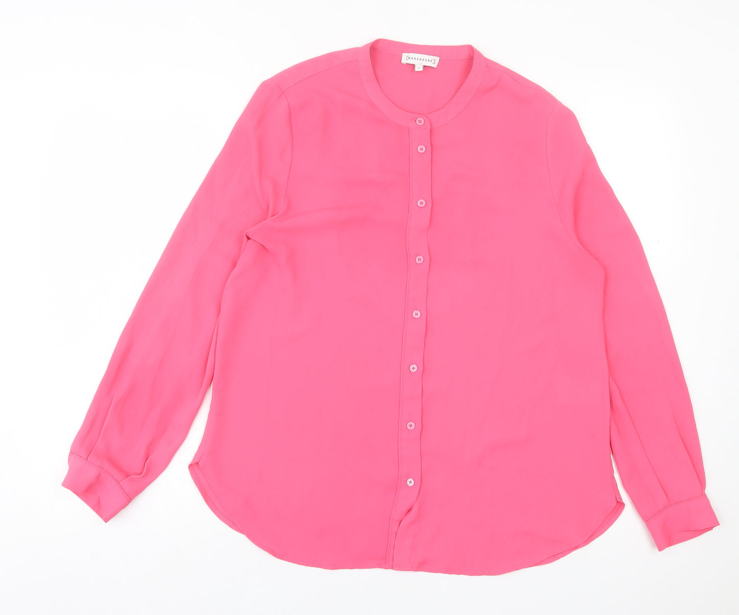 Warehouse Womens Pink  Polyester Basic Button-Up Size 12 Crew Neck