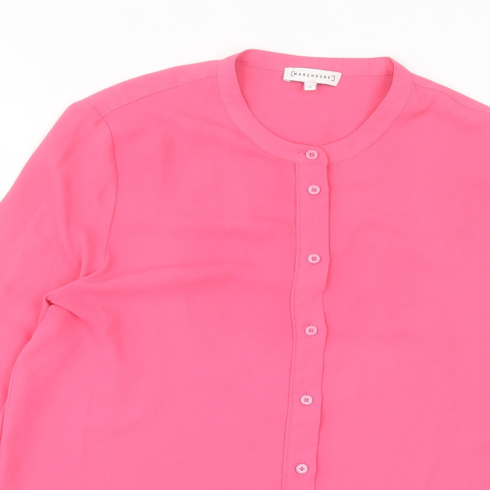 Warehouse Womens Pink  Polyester Basic Button-Up Size 12 Crew Neck