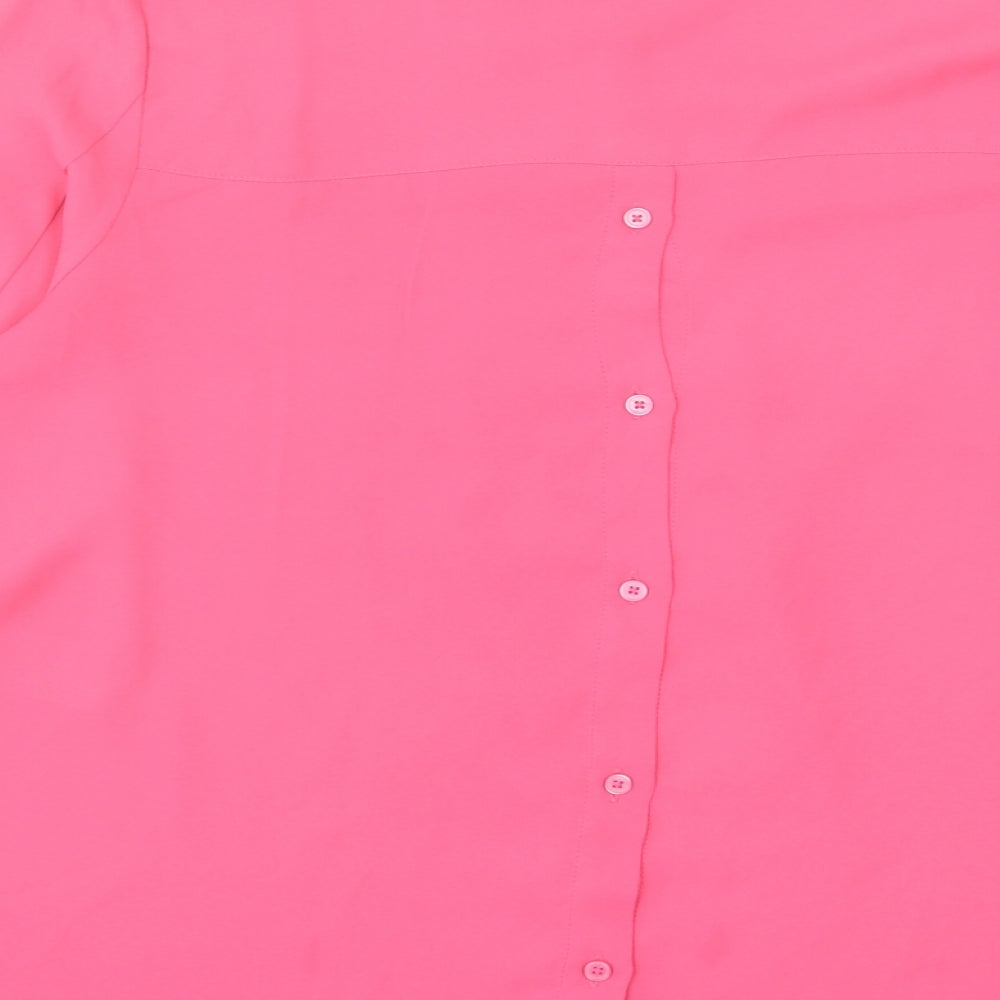Warehouse Womens Pink  Polyester Basic Button-Up Size 12 Crew Neck