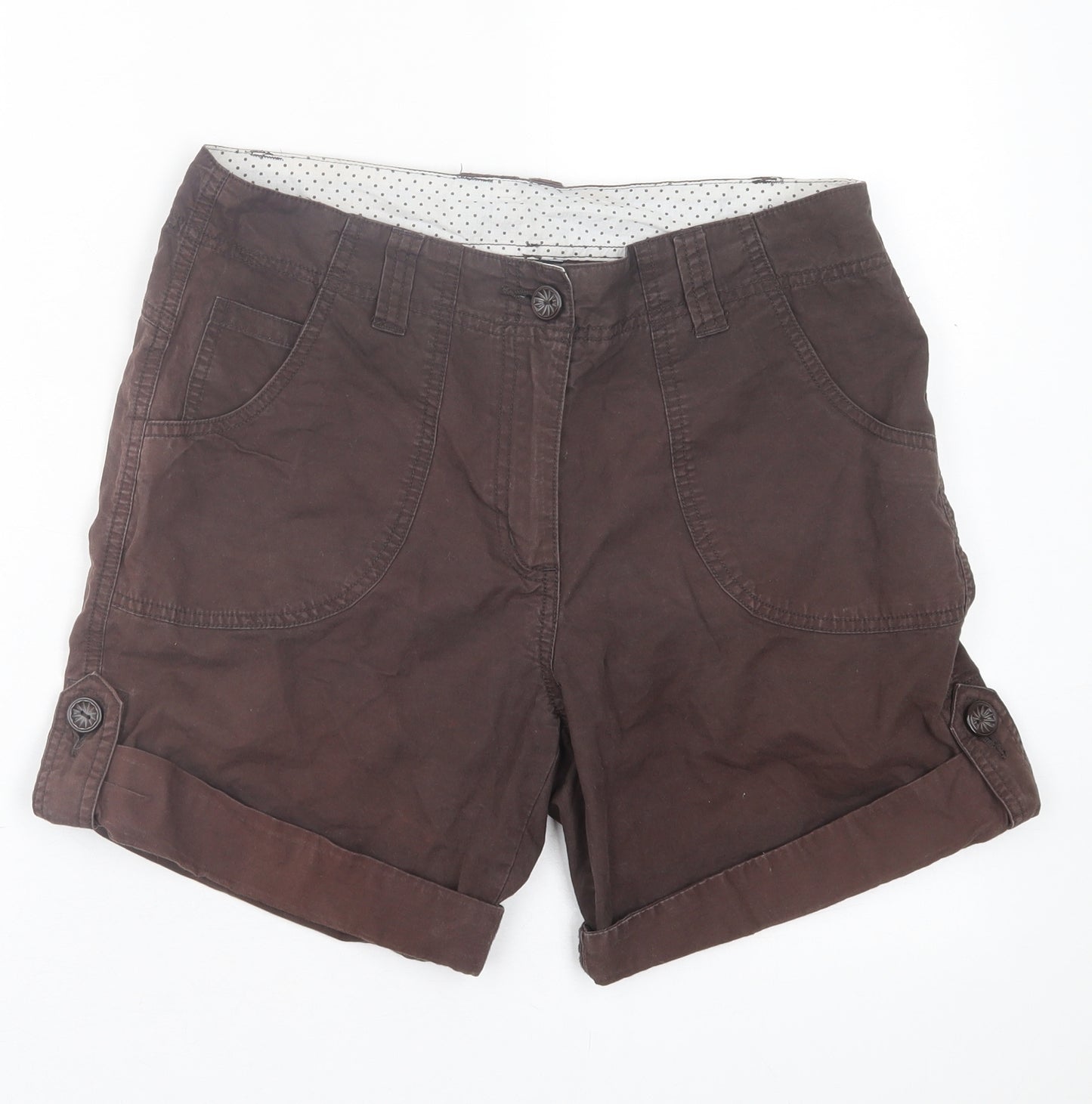 Debenhams Womens Brown  Cotton Bermuda Shorts Size 12 L6 in Regular Button