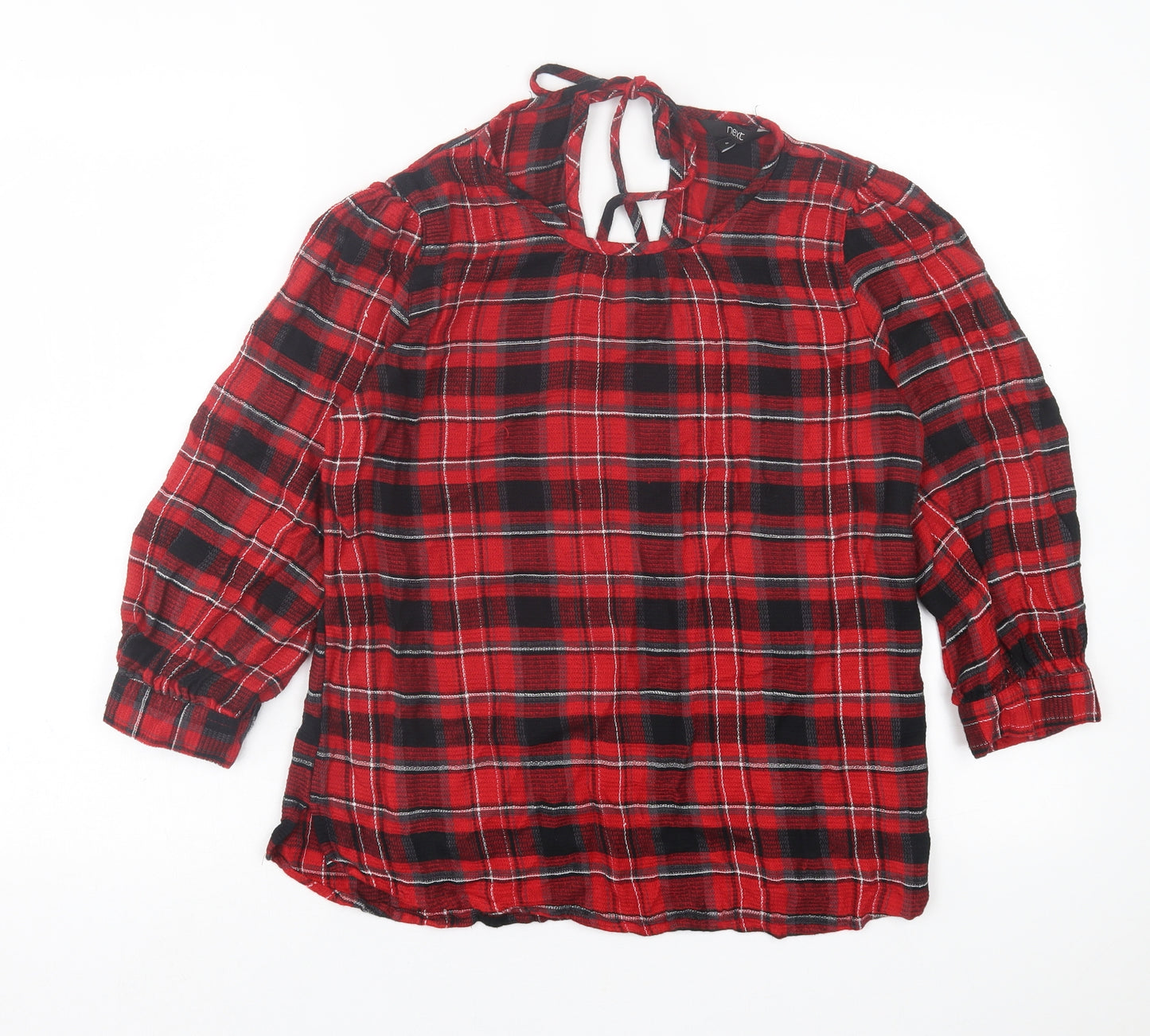 NEXT Womens Red Plaid Viscose Basic T-Shirt Size 8 Crew Neck