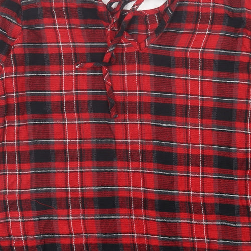 NEXT Womens Red Plaid Viscose Basic T-Shirt Size 8 Crew Neck