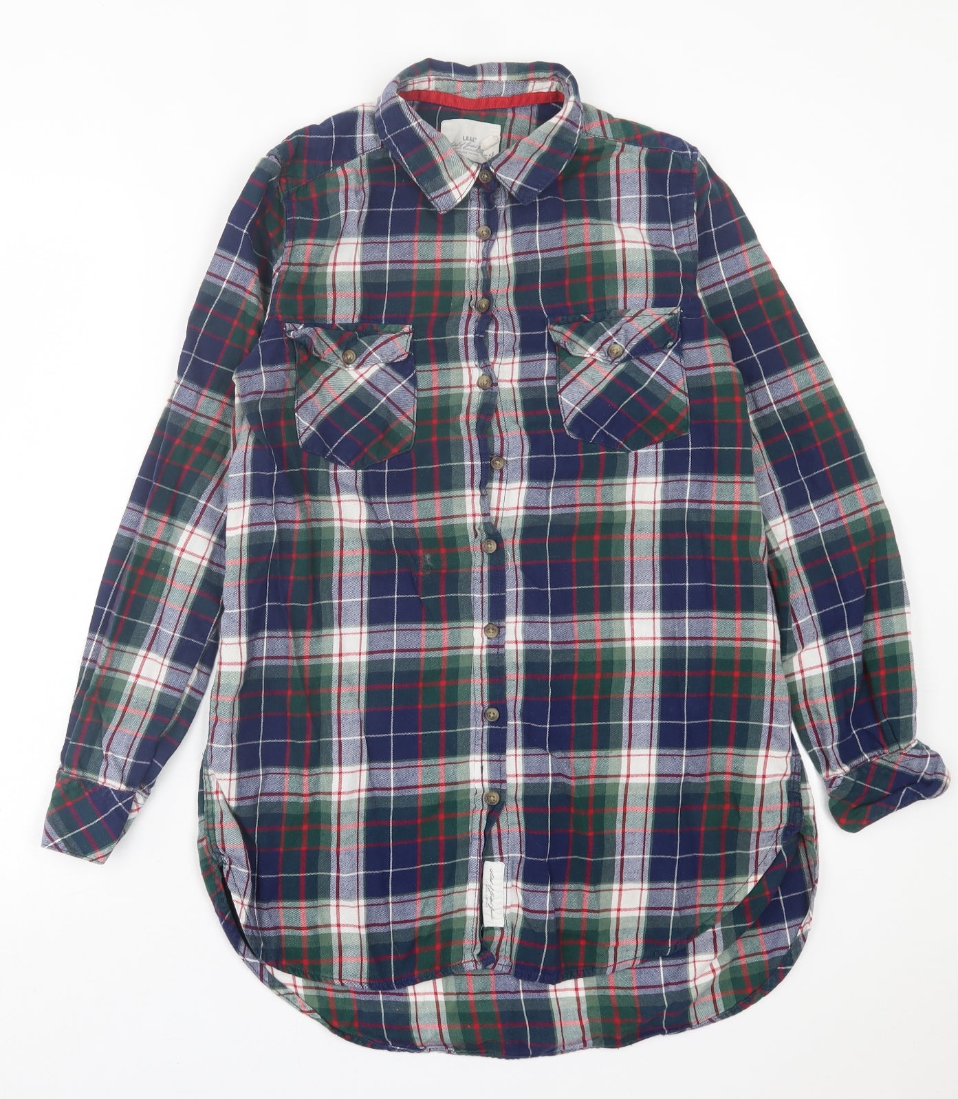 H&M Womens Multicoloured Plaid Cotton Basic Button-Up Size 10 Collared