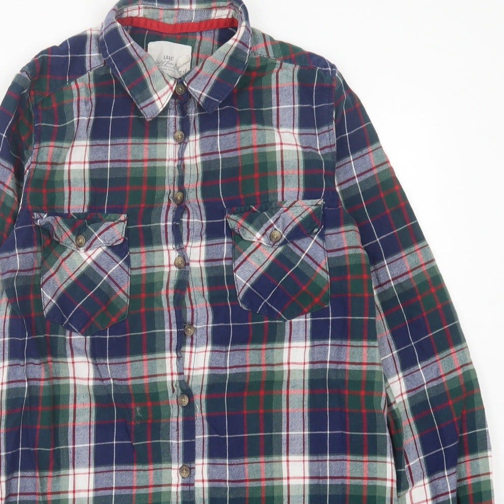 H&M Womens Multicoloured Plaid Cotton Basic Button-Up Size 10 Collared
