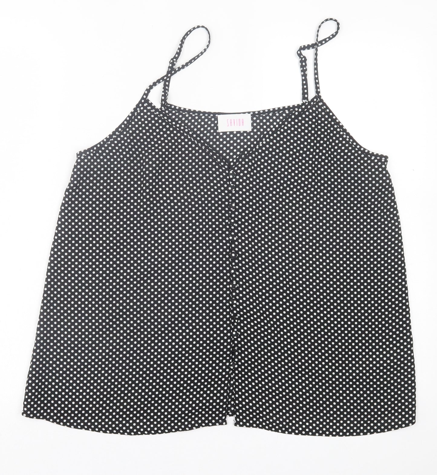 Savida Womens Black Polka Dot Polyester Basic Tank Size L V-Neck