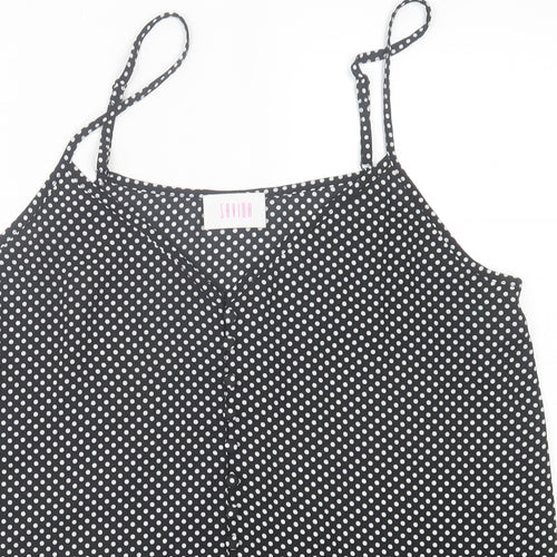 Savida Womens Black Polka Dot Polyester Basic Tank Size L V-Neck