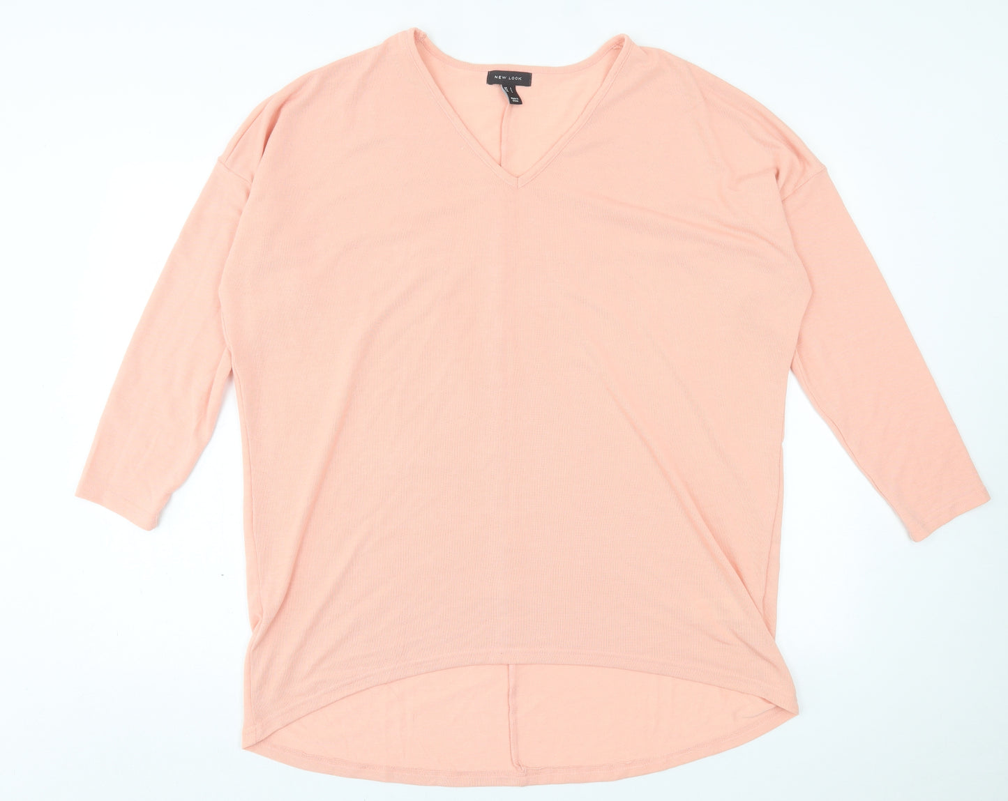 New Look Womens Pink  Polyester Basic T-Shirt Size L V-Neck