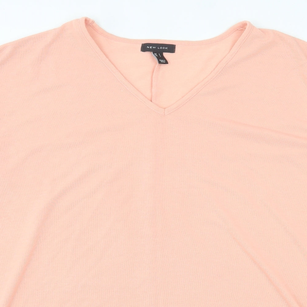 New Look Womens Pink  Polyester Basic T-Shirt Size L V-Neck