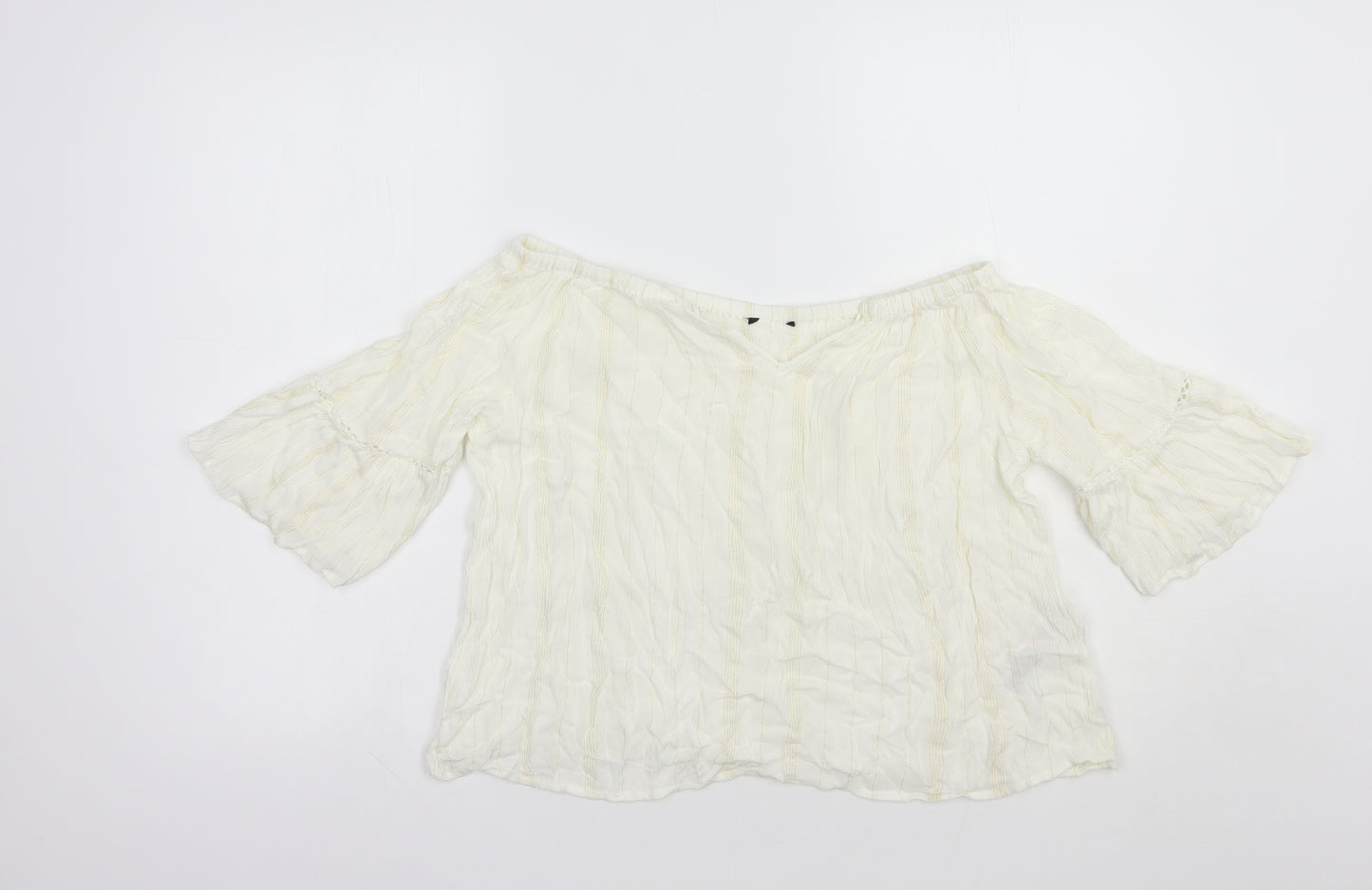 New Look Womens White Striped Viscose Basic Blouse Size 10 Off the Shoulder