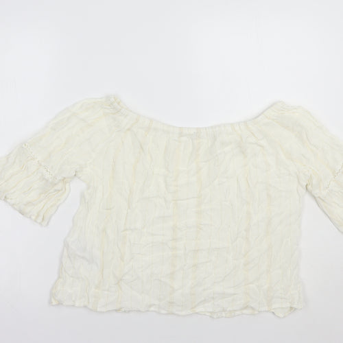 New Look Womens White Striped Viscose Basic Blouse Size 10 Off the Shoulder