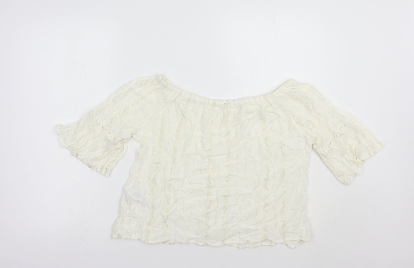 New Look Womens White Striped Viscose Basic Blouse Size 10 Off the Shoulder