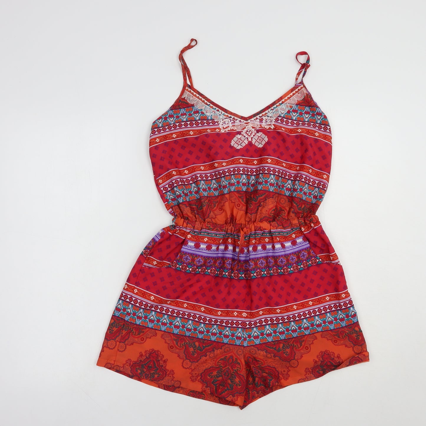 Atmosphere Womens Red Geometric Polyester Playsuit One-Piece Size 6  Drawstring