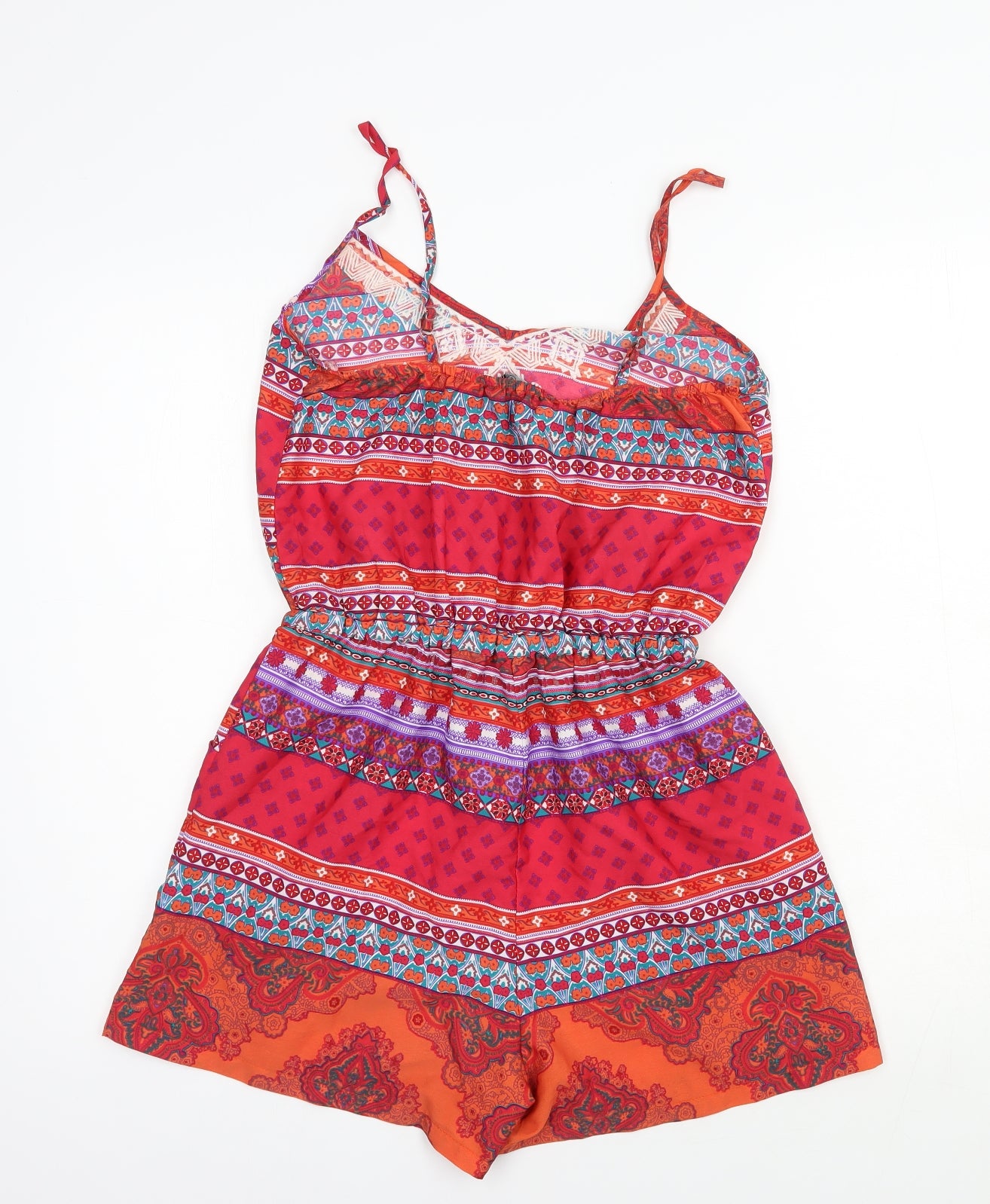 Atmosphere Womens Red Geometric Polyester Playsuit One-Piece Size 6  Drawstring