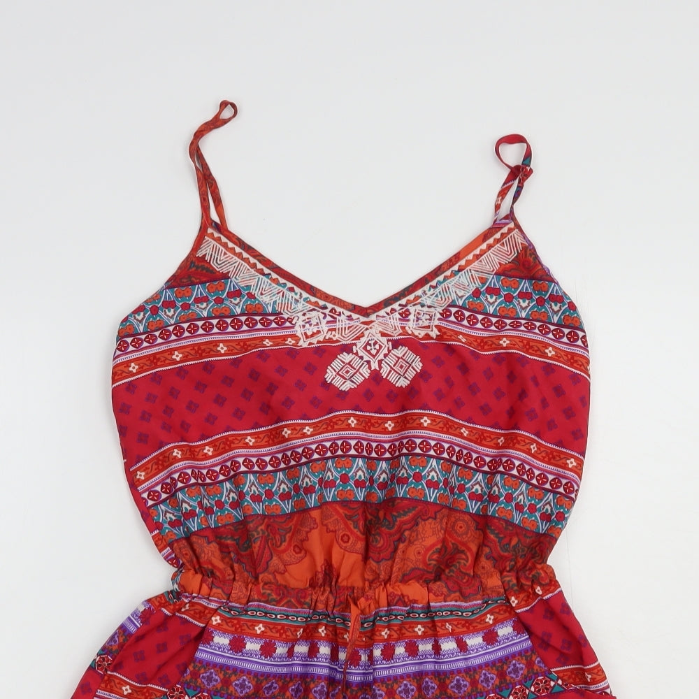 Atmosphere Womens Red Geometric Polyester Playsuit One-Piece Size 6  Drawstring