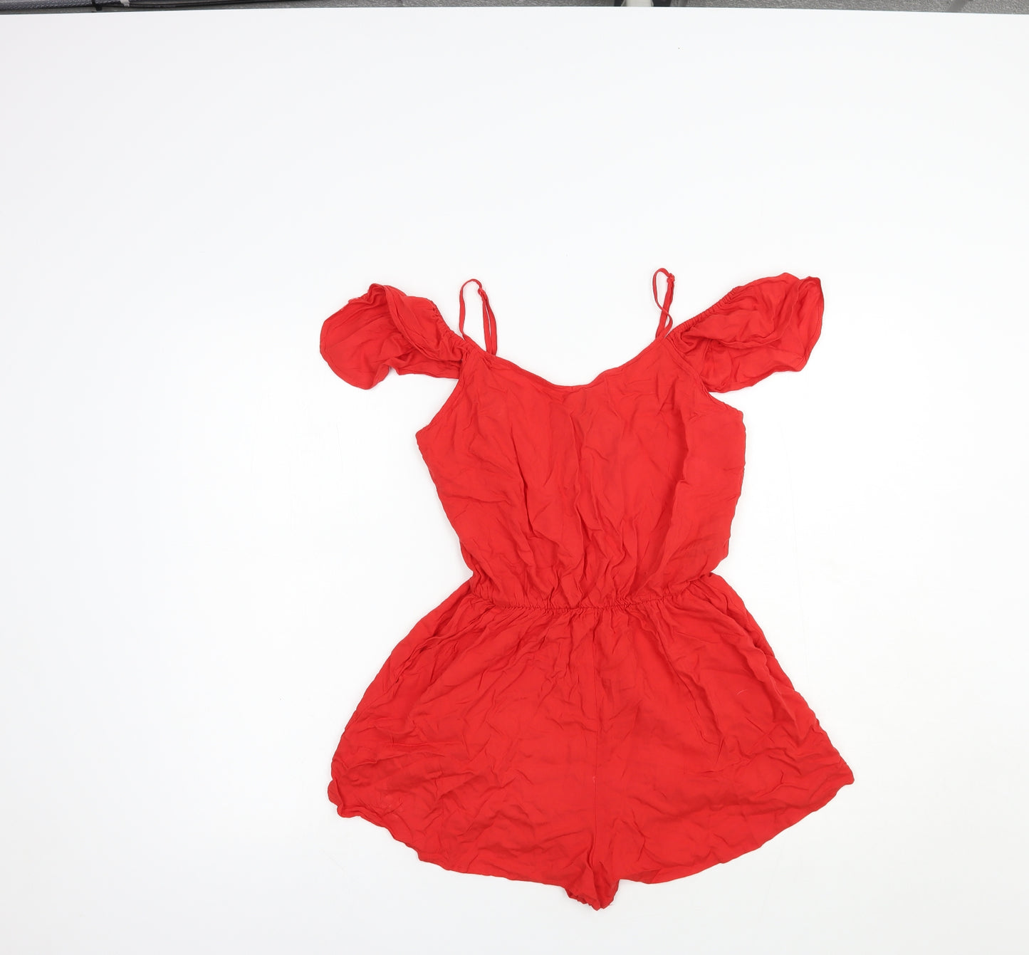 H&M Womens Red  Viscose Playsuit One-Piece Size 8  Pullover