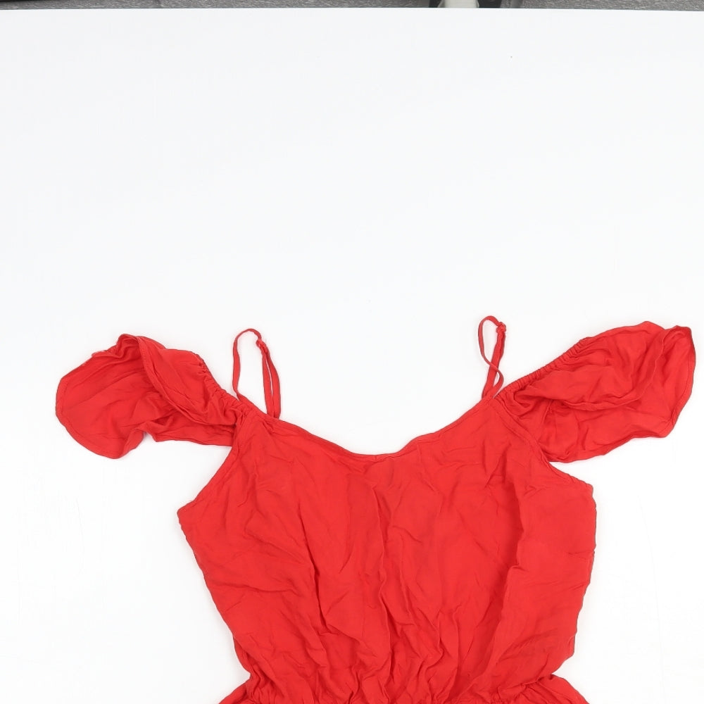H&M Womens Red  Viscose Playsuit One-Piece Size 8  Pullover