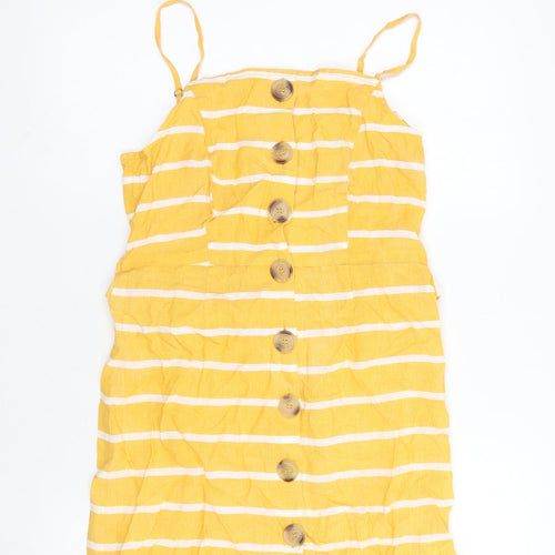 River Island Womens Yellow Striped Viscose Tank Dress  Size 8  Square Neck Tie