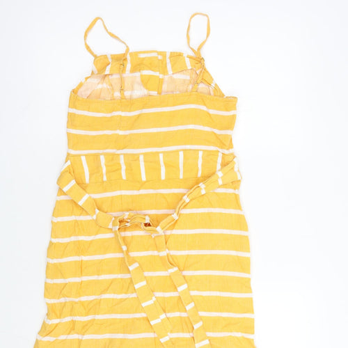 River Island Womens Yellow Striped Viscose Tank Dress  Size 8  Square Neck Tie