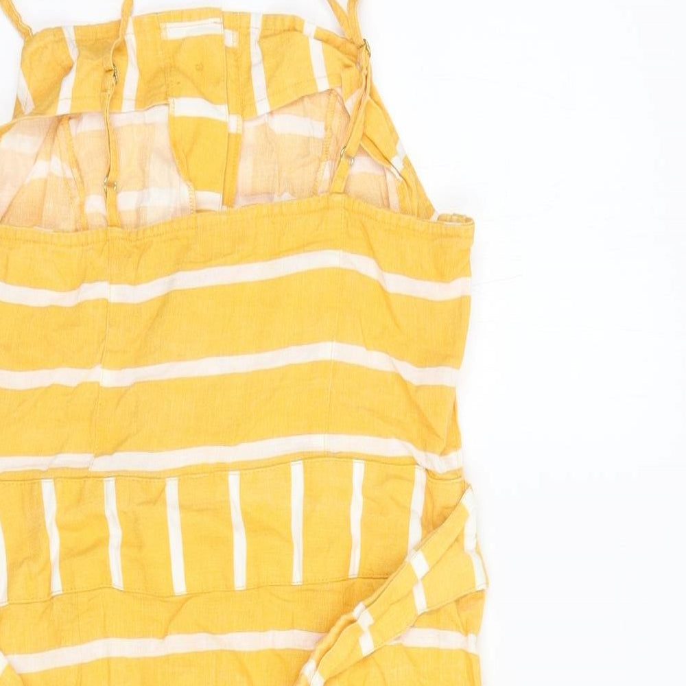 River Island Womens Yellow Striped Viscose Tank Dress  Size 8  Square Neck Tie