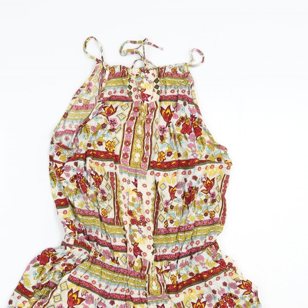 H&M Womens Multicoloured Geometric Viscose Playsuit One-Piece Size 8  Tie