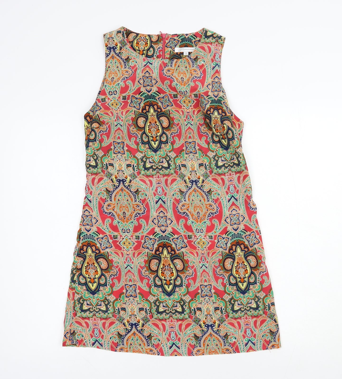 Glamorous Womens Multicoloured Paisley Polyester Shift  Size 8  Boat Neck Zip