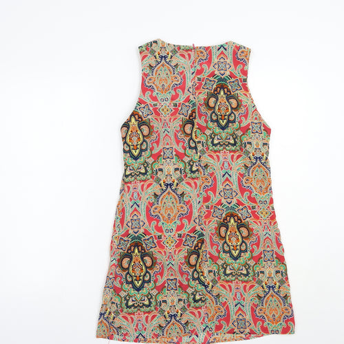 Glamorous Womens Multicoloured Paisley Polyester Shift  Size 8  Boat Neck Zip