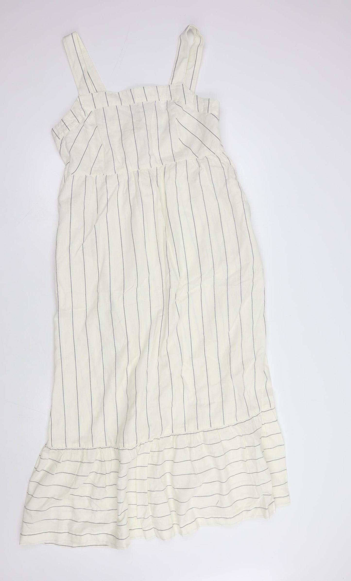 NEXT Womens Ivory Striped Cotton Maxi  Size 14  Square Neck Button