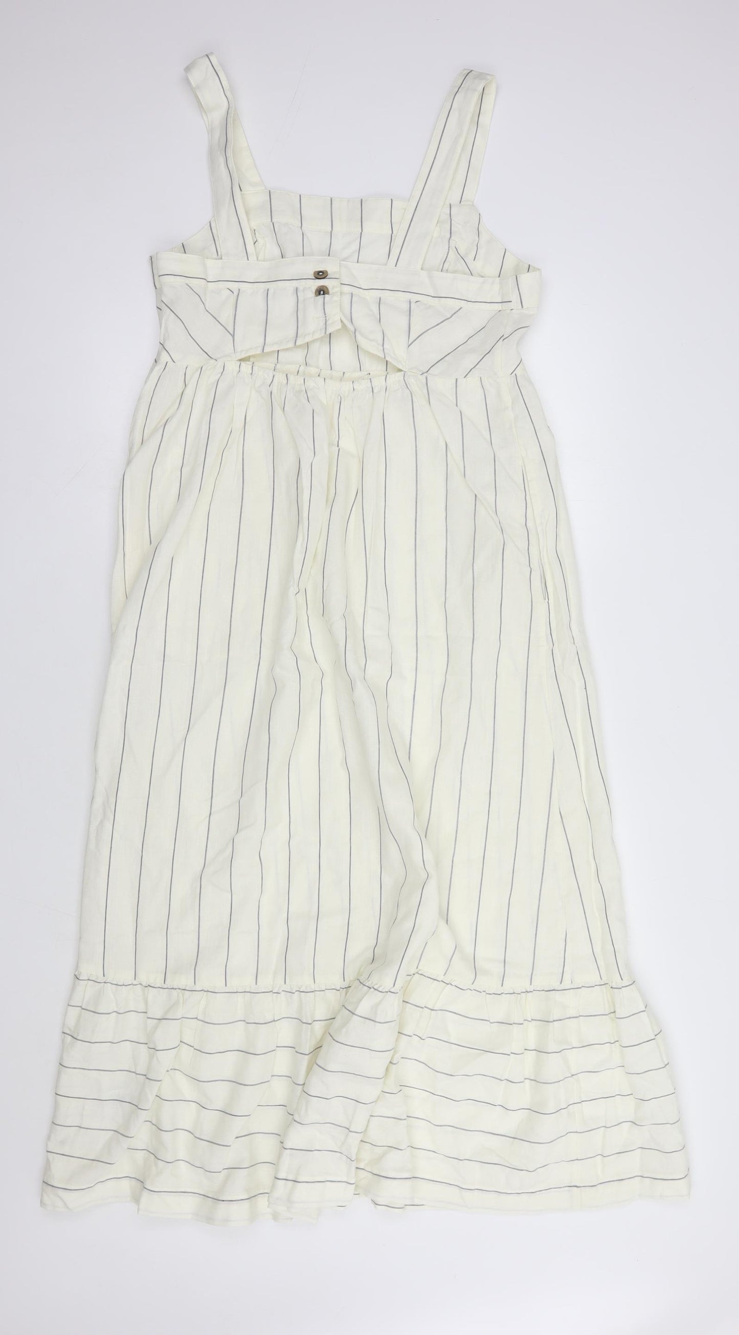 NEXT Womens Ivory Striped Cotton Maxi  Size 14  Square Neck Button
