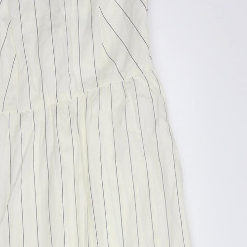 NEXT Womens Ivory Striped Cotton Maxi  Size 14  Square Neck Button