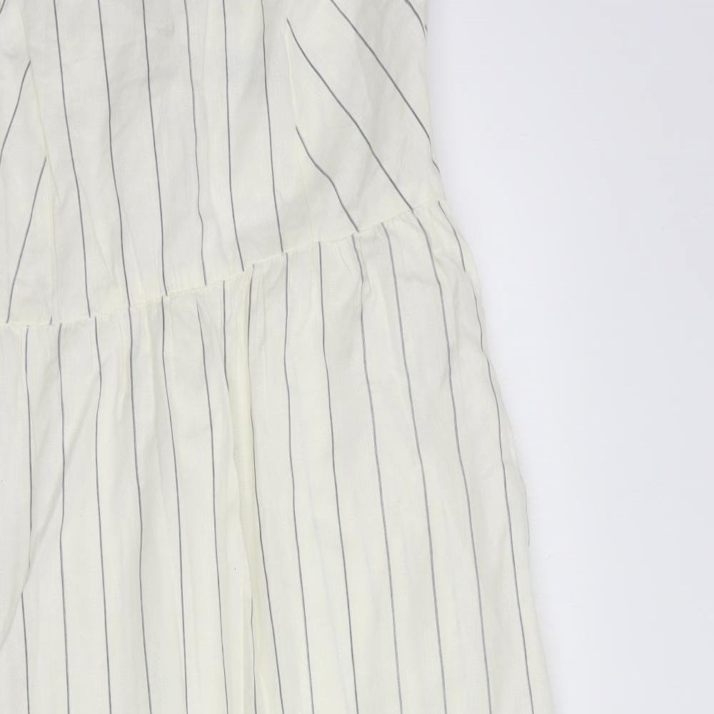 NEXT Womens Ivory Striped Cotton Maxi  Size 14  Square Neck Button