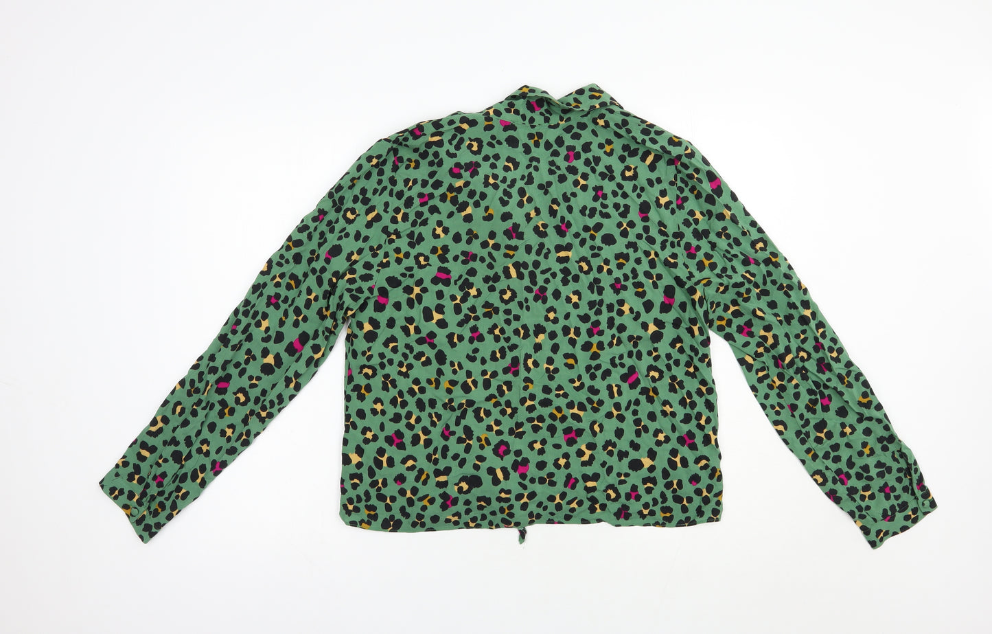 Primark Womens Green Animal Print Viscose Basic Button-Up Size 14 Collared