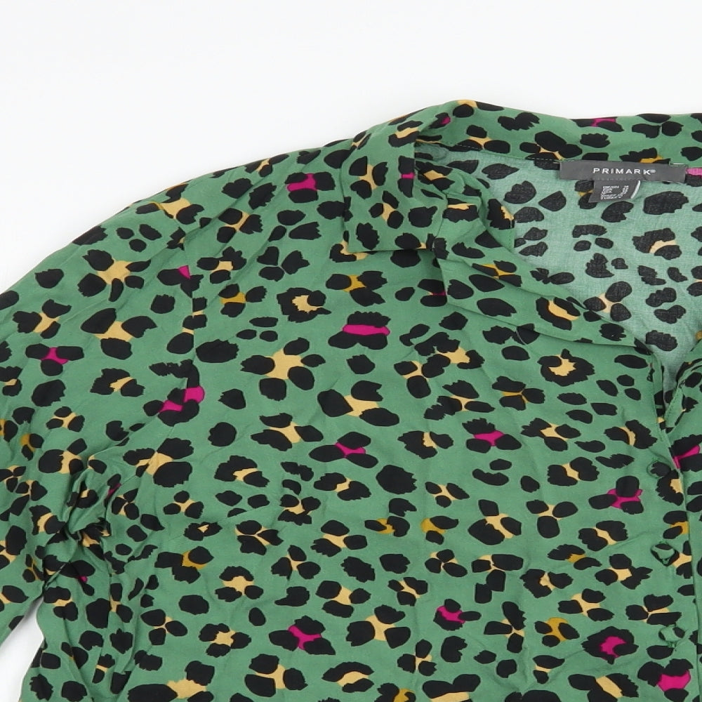 Primark Womens Green Animal Print Viscose Basic Button-Up Size 14 Collared