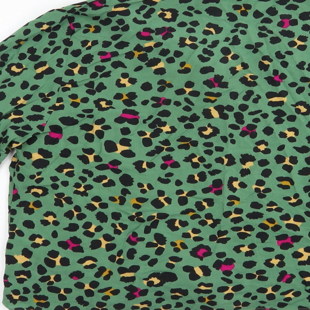 Primark Womens Green Animal Print Viscose Basic Button-Up Size 14 Collared