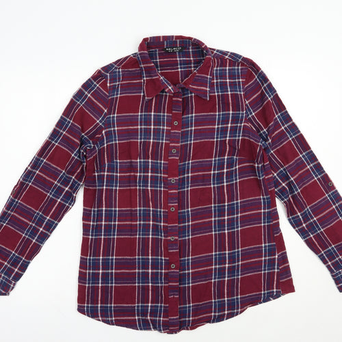 Select Womens Red Plaid Cotton Basic Button-Up Size 12 Collared