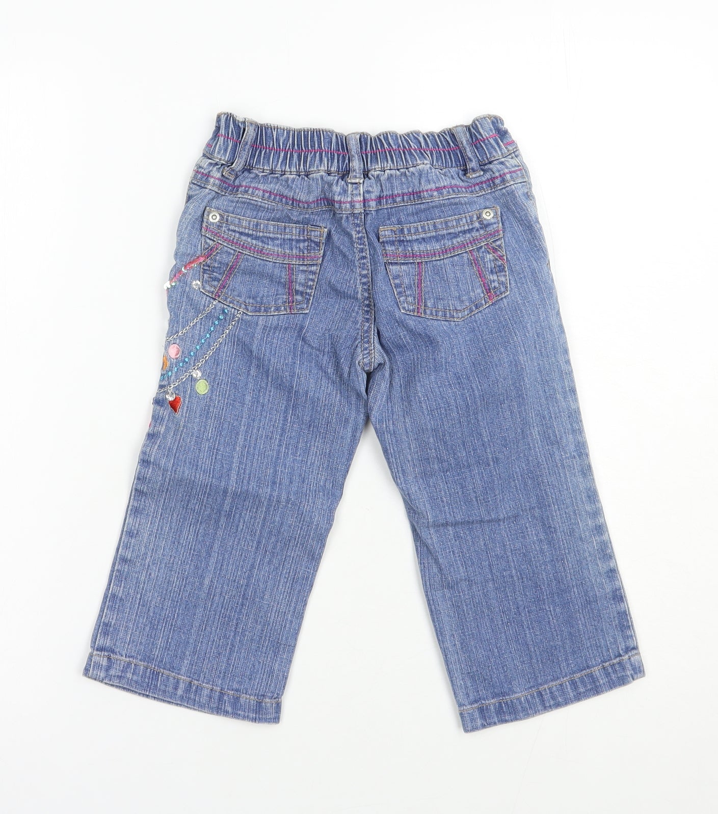 Girl 2 Girl Girls Blue Geometric Cotton Capri Jeans Size 3-4 Years  Regular Snap