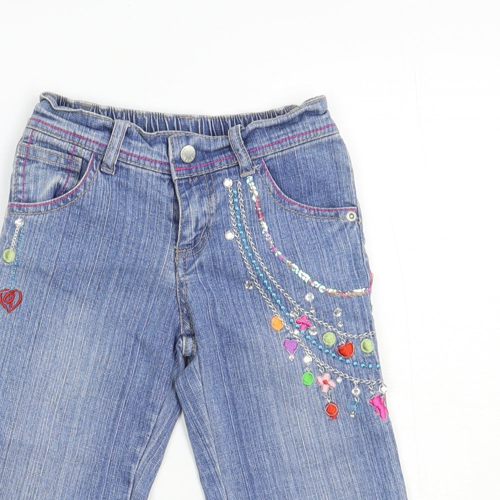 Girl 2 Girl Girls Blue Geometric Cotton Capri Jeans Size 3-4 Years  Regular Snap