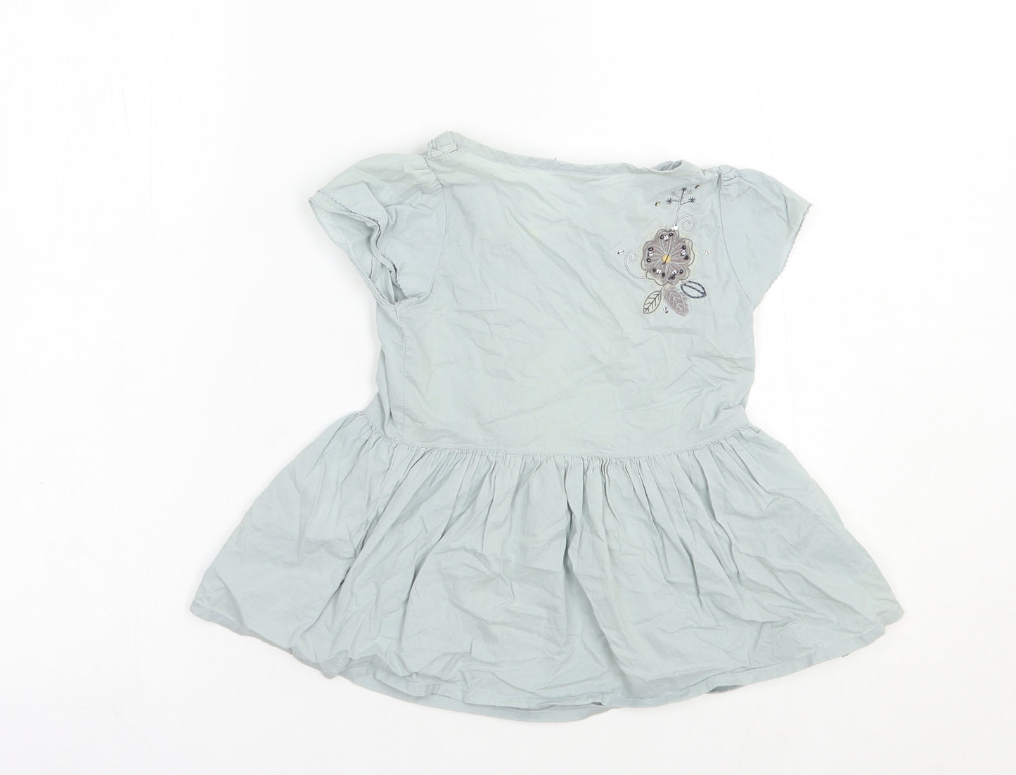 NEXT Girls Green  Cotton Pullover Blouse Size 4 Years V-Neck Button